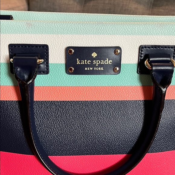 KATE SPADE Cedar Street Maise Multi-stripe Leather Bag 14”x9”x4” Preloved - Picture 3 of 13